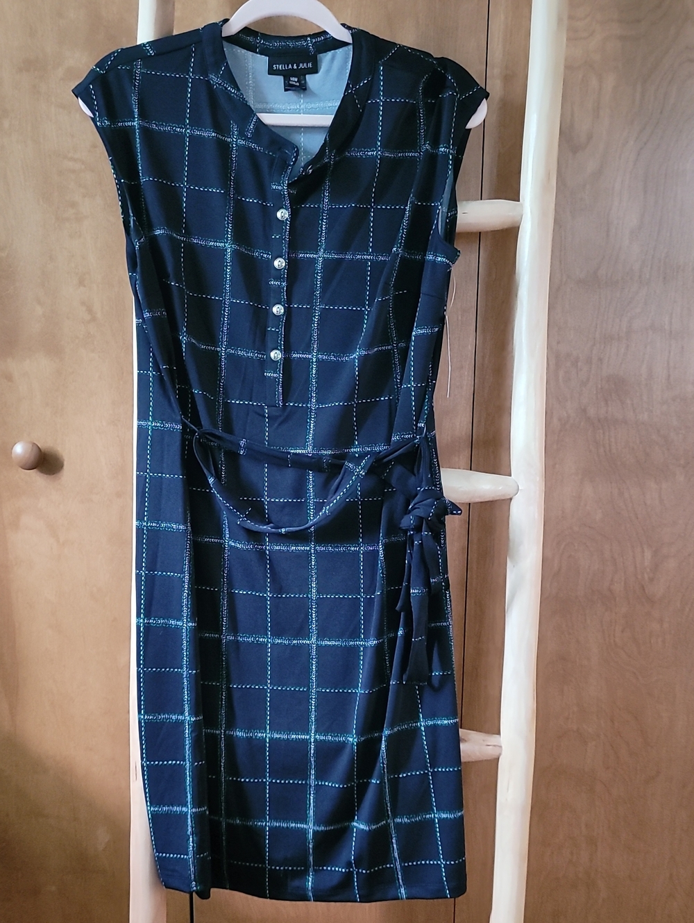 Navy Windowpane Midi Shirt Dress